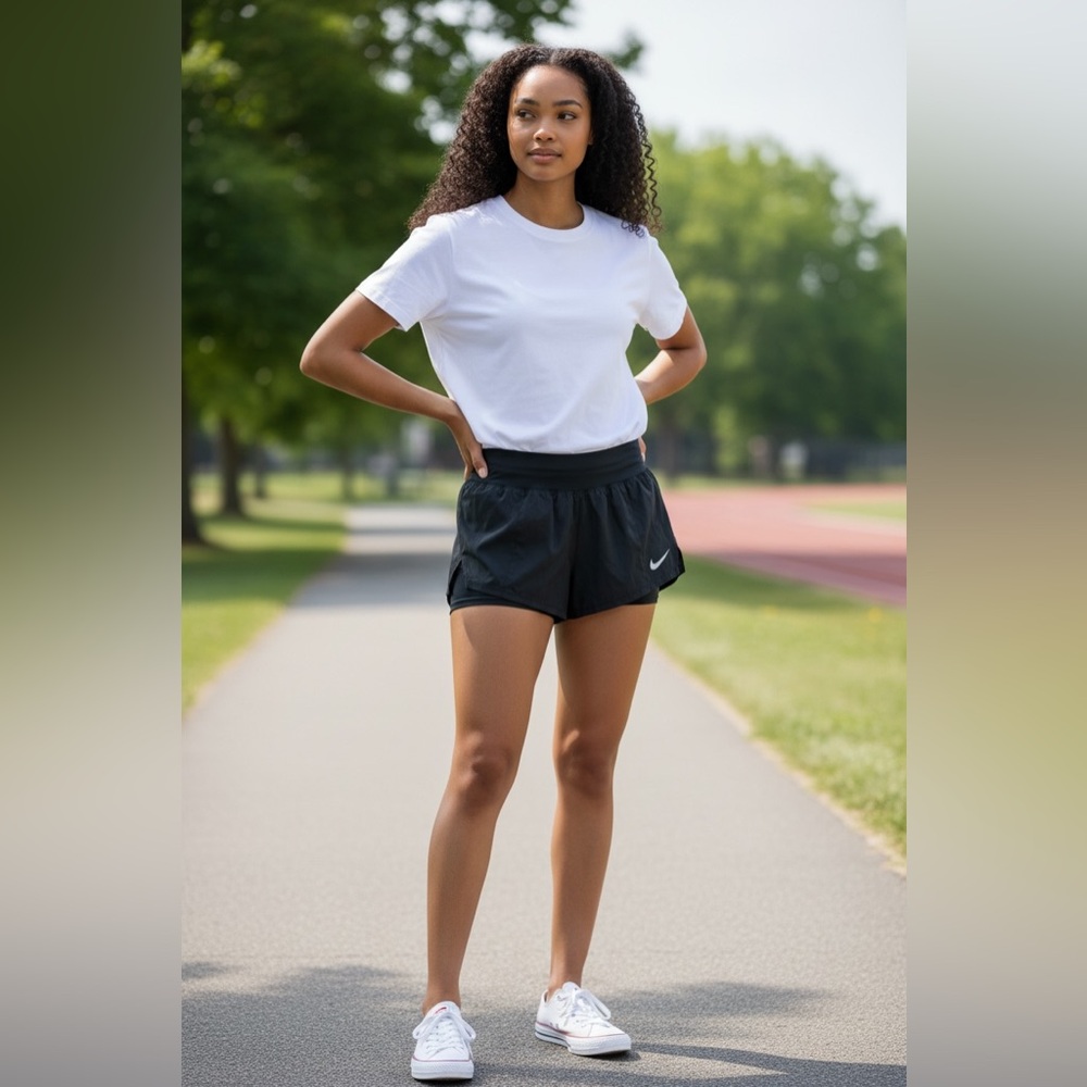 Nike Women's Dri-Fit Mid-Rise Brief-Lined Shorts Black XS Running Athleisure Gym